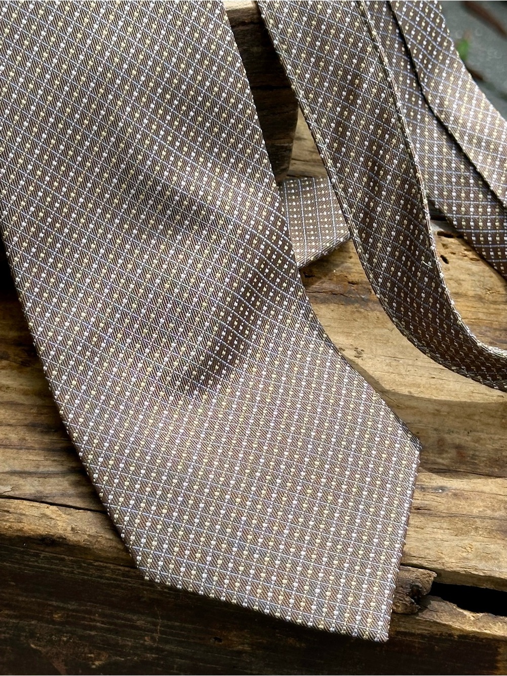 Tasso Elba 100 Silk Brown Geometric Woven Men’s Necktie